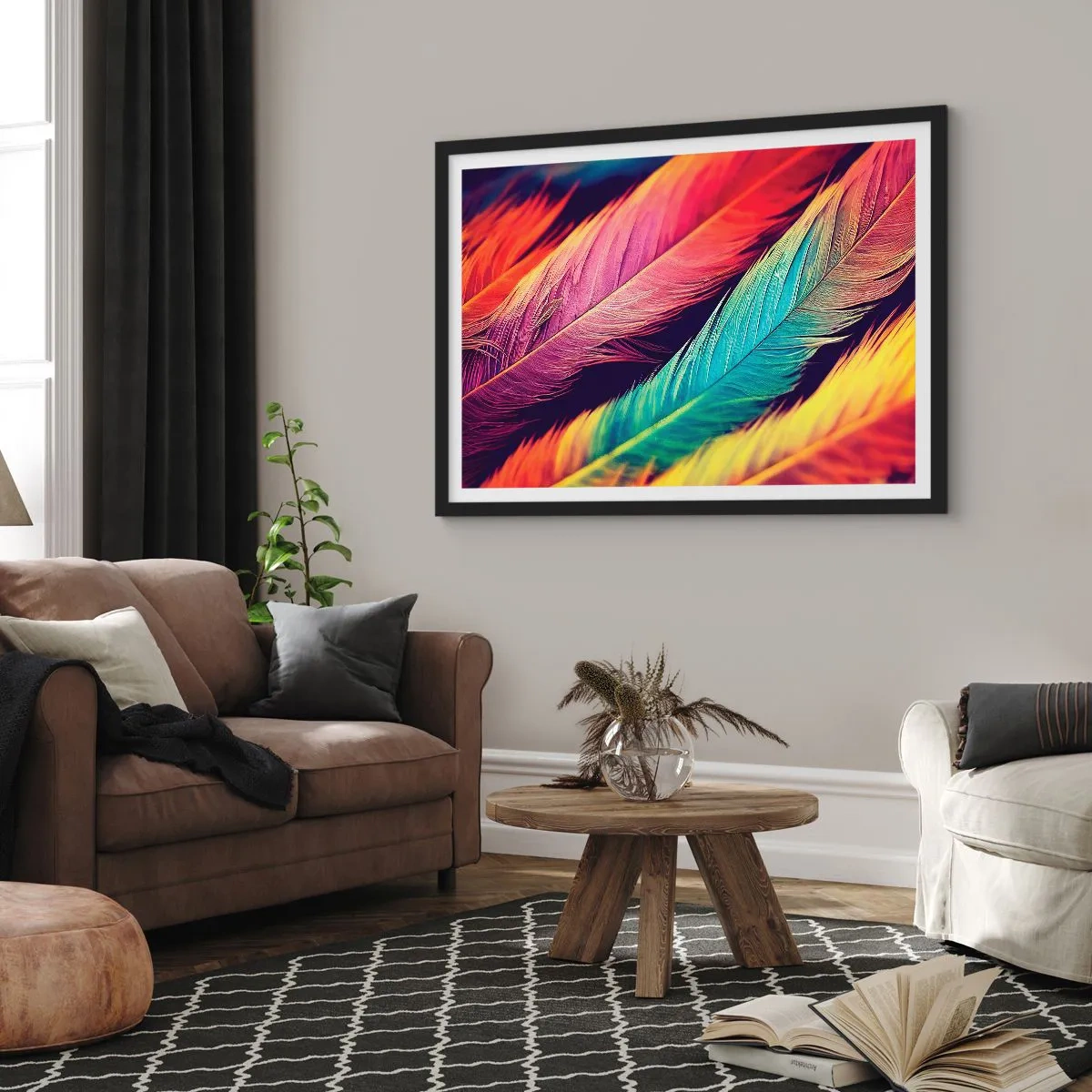 Affisch i svart ram - Fjäderlik regnbåge - 70x50 cm