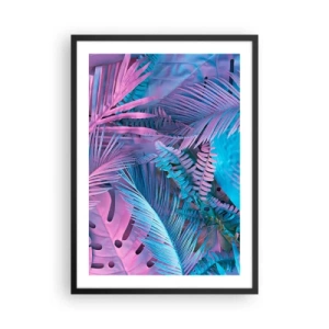 Affisch i svart ram - Färgglada tropiska löv i neonnyanser av rosa och blått - 50x70cm - Tropiken i rosa och blått - Modern väggdekoration för vardagsrum och sovrum ARTTOR