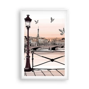 Affisch i vit ram - Över Paris tak - 61x91 cm
