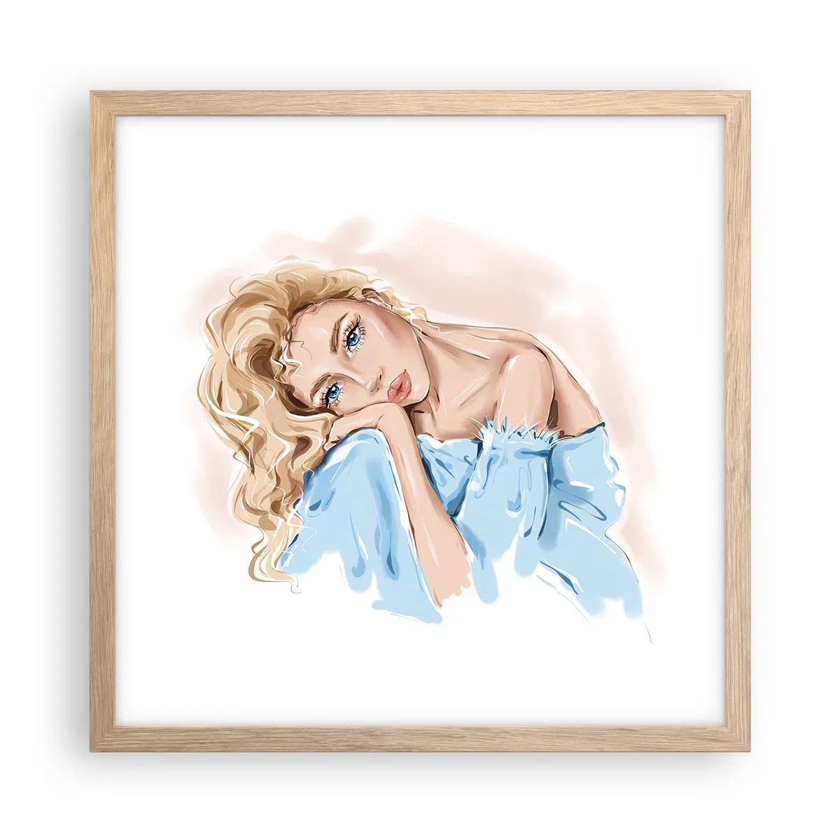 Affisch i ram av ljusek - Drömmande i blått - 40x40 cm