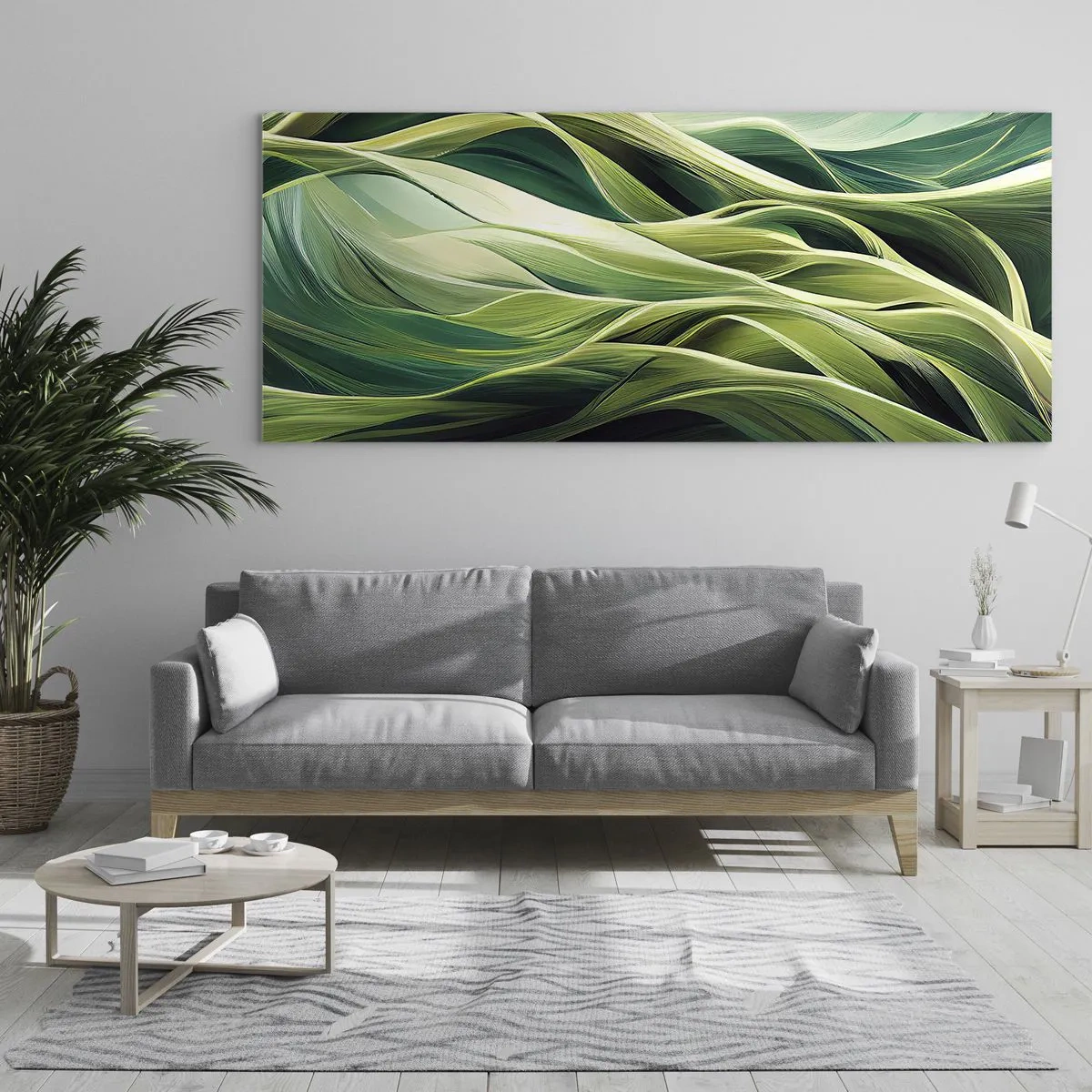 Glastavla - Bild på glas - Ett abstrakt spel med grönt - 100x40 cm