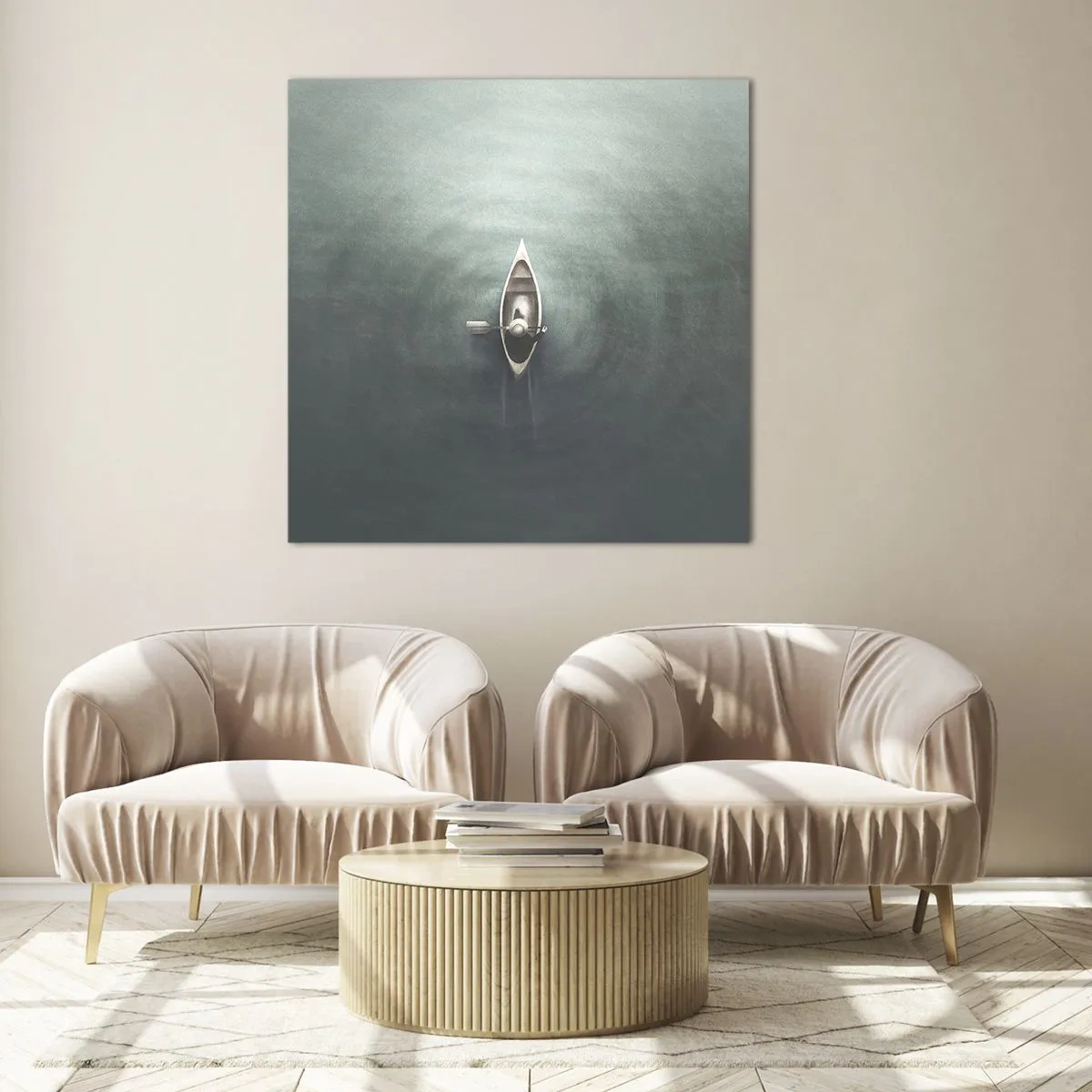 Glastavla - Bild på glas - Över en månbelyst sjö - 30x30 cm