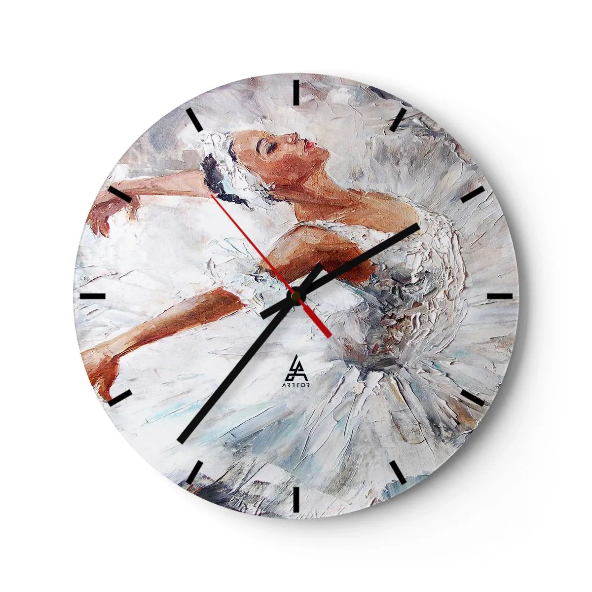 Väggklocka - Klocka på glas - En ballerina i en vit klänning i impressionistisk stil - 30x30cm - Fin och lätt som tyll - Modern väggdekoration för vardagsrum, kök och sovrum ARTTOR
