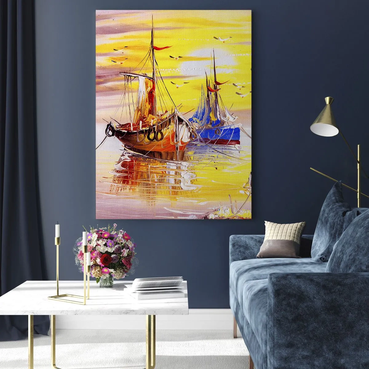 Glastavla - Bild på glas - Välförtjänt vila i hamnen - 50x70 cm