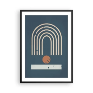 Affisch i svart ram - Geometriska bågar och en sfär på en mörk bakgrund - 50x70cm - Geometri mot mörkblå bakgrund - Modern väggdekoration för vardagsrum och sovrum ARTTOR