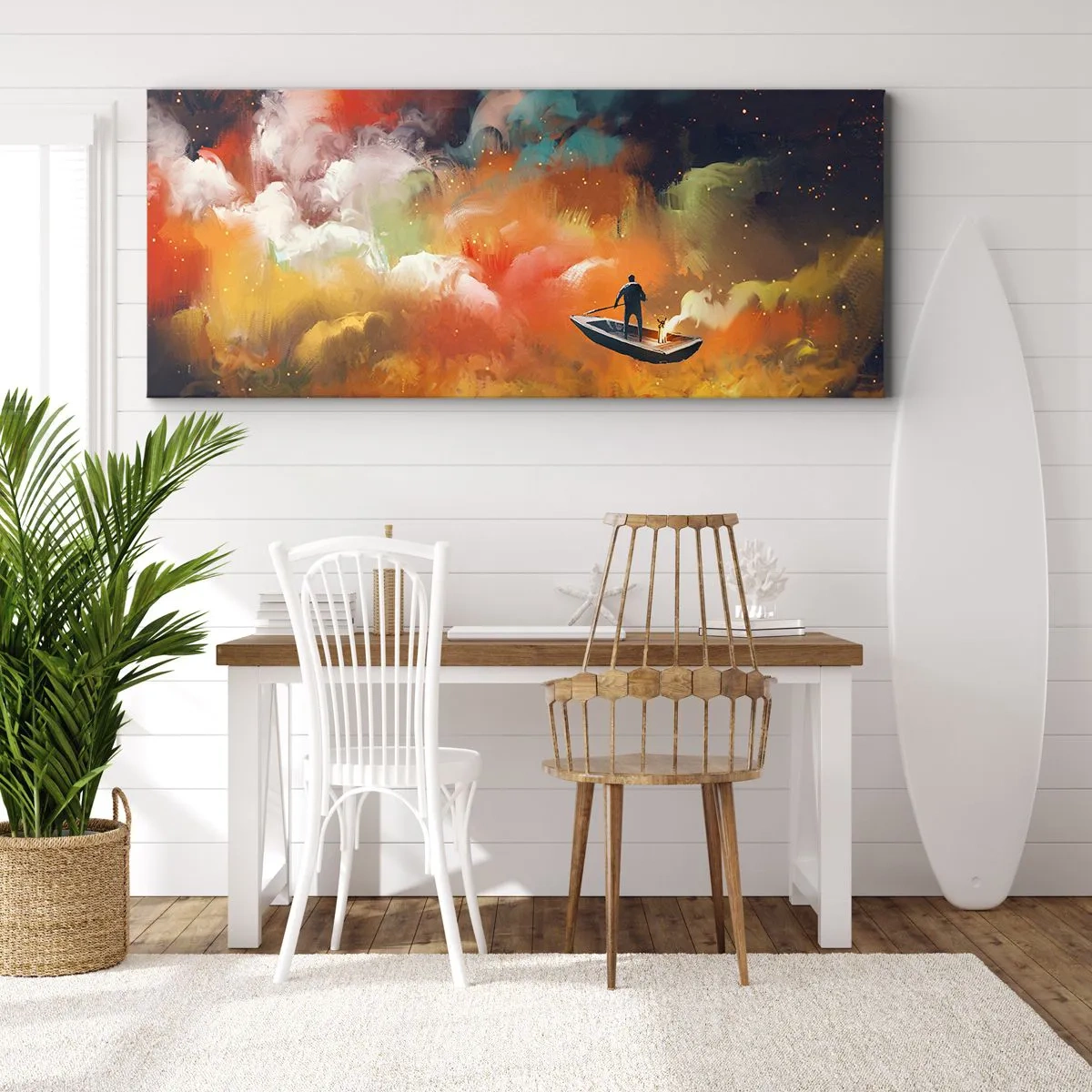Canvastavla - Bild på duk - I båten genom galaxen - 90x30 cm