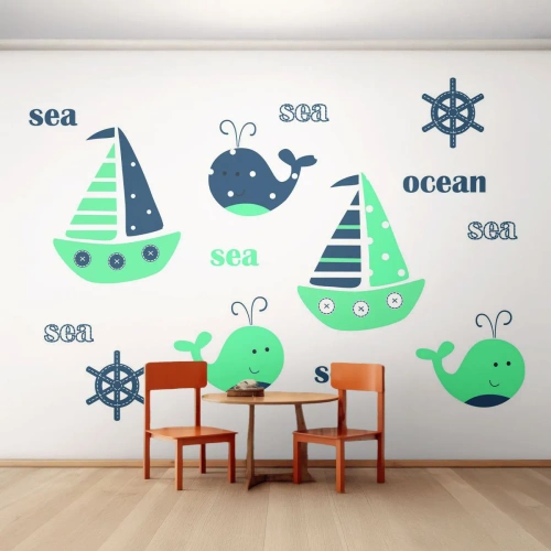 Självhäftande Fototapet Deluxe Sticker - Genom sjöar och hav - För barn, Nautisk, Segelbåt - 100x70 cm