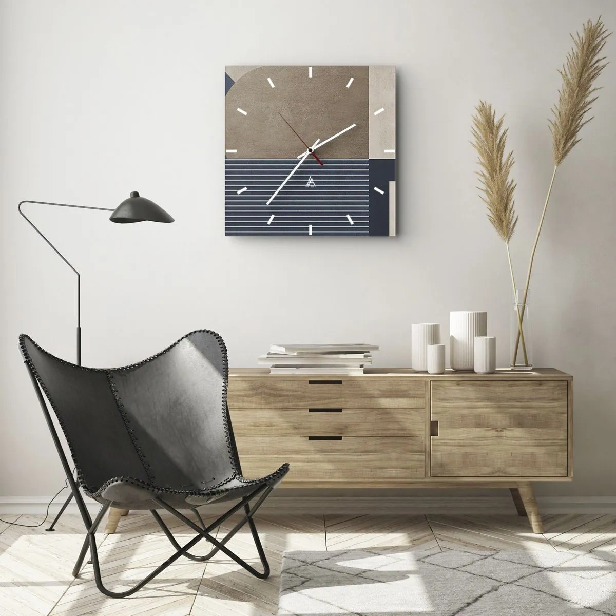 Väggklocka - Klocka på glas - Komposition av enkelhet och rundhet - 40x40 cm
