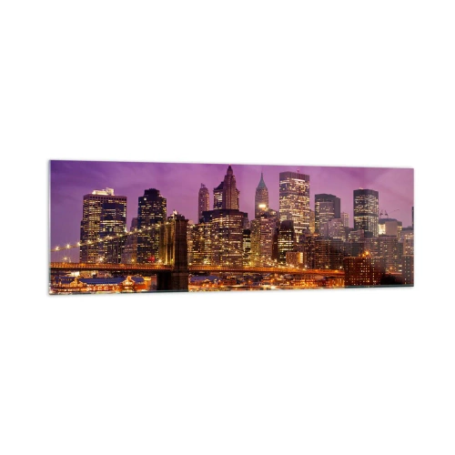 Glastavla - Bild på glas - Manhattan i violett och guld - 160x50 cm