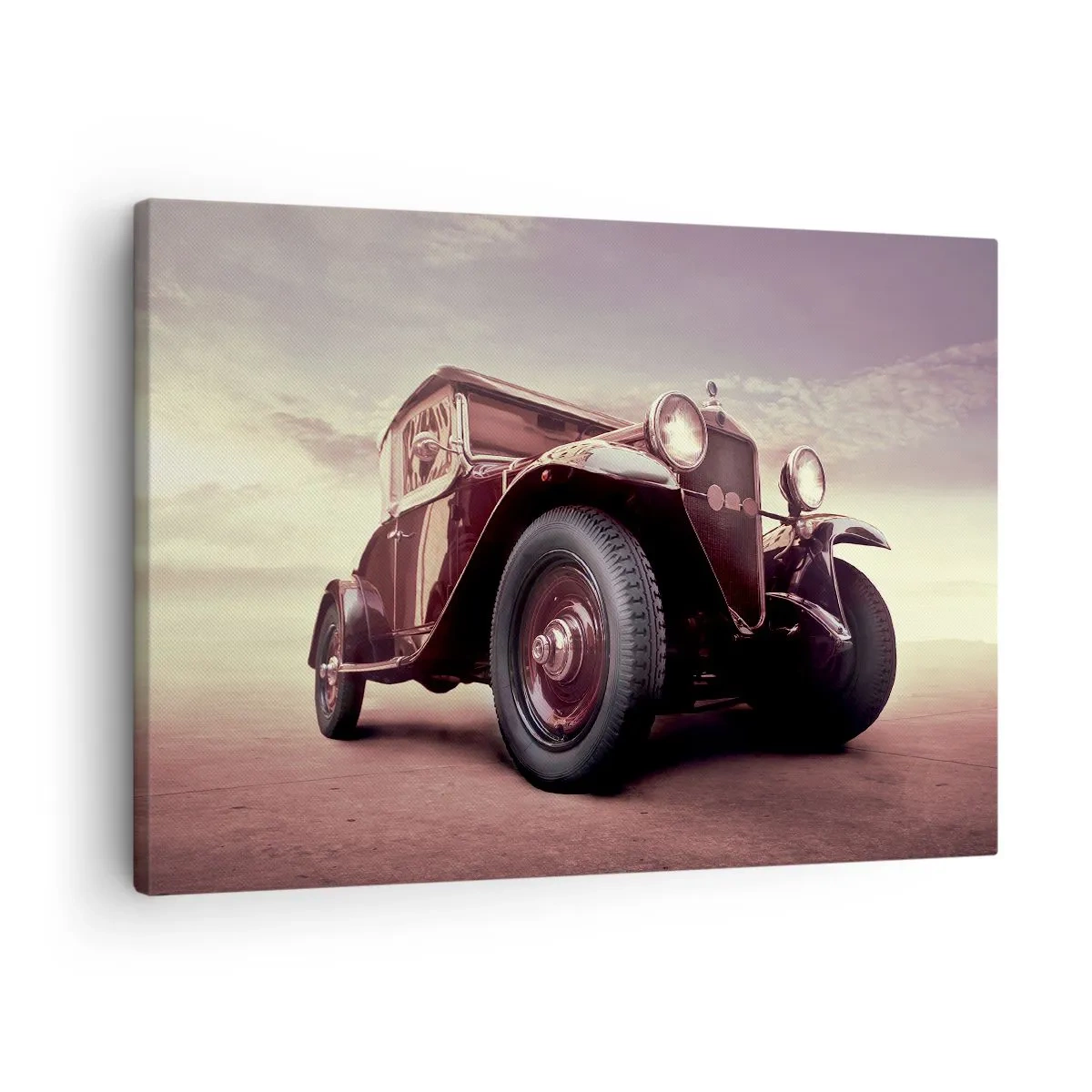 Canvastavla - Bild på duk - En veteranbil i klassisk stil mot himlen - 70x50cm - Vi kommer tillbaka som förr… - Modern väggdekoration för vardagsrum och sovrum ARTTOR