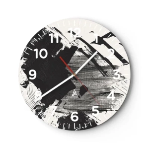 Väggklocka - Klocka på glas - Abstraktion - uttrycket av svart - 30x30 cm