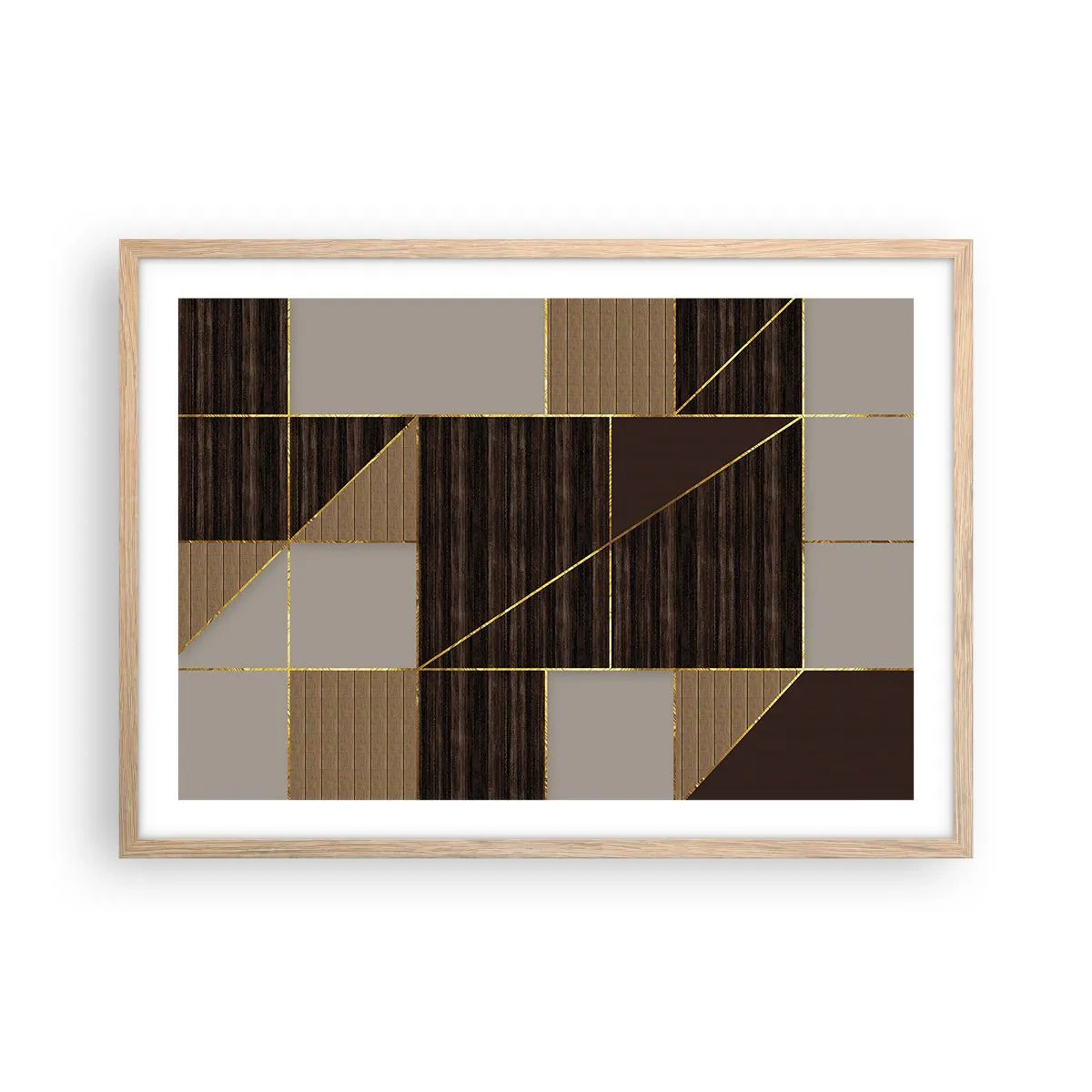 Affisch i ram av ljusek - Mosaik av brun och guld - 70x50 cm