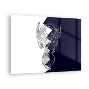 Glastavla - Bild på glas - Geometrisk teckning av en hjort på svartvit bakgrund - 70x50cm - Motsatsernas kamp och gemenskap - Modern väggdekoration för vardagsrum och sovrum ARTTOR