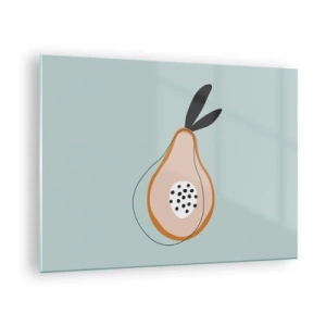 Glastavla - Bild på glas - Abstrakt illustration av ett päron i minimalistisk stil - 70x50cm - Att tränga in i sakens natur - Modern väggdekoration för vardagsrum och sovrum ARTTOR