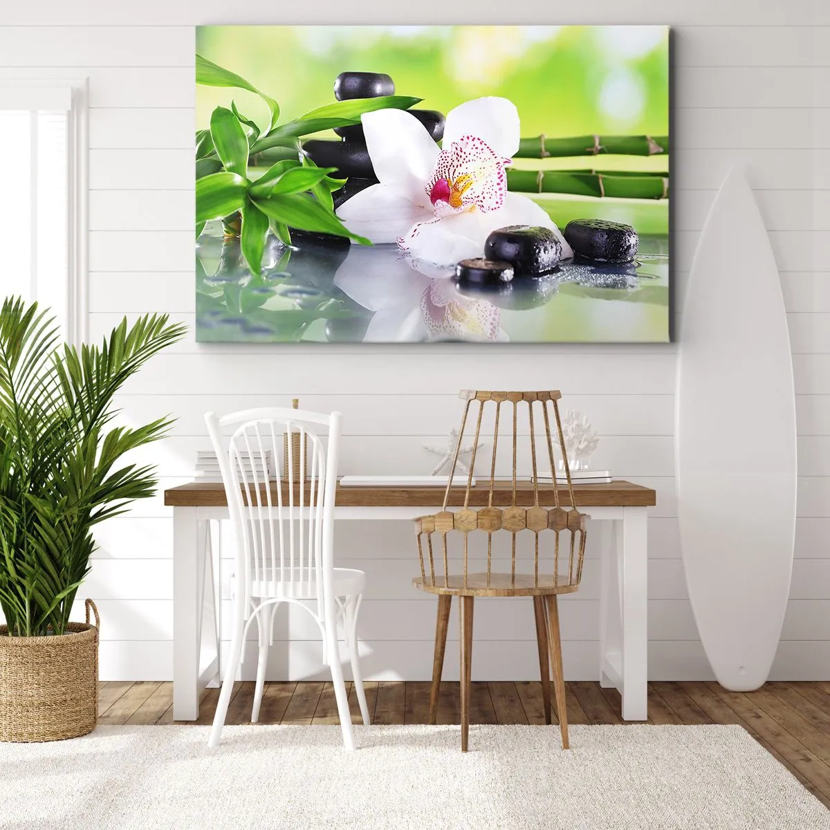 Canvastavla - Bild på duk - Orkidé, stenar och bambu i en harmonisk spa-komposition - 70x50cm - Sval fräschhet - Modern väggdekoration för vardagsrum och sovrum ARTTOR