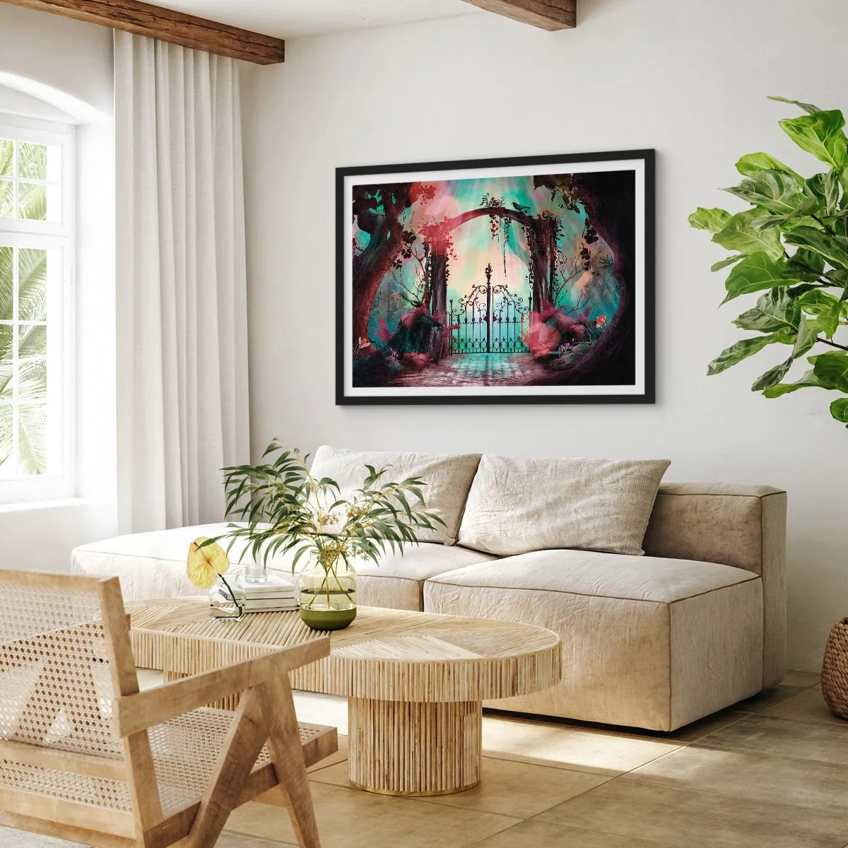 Affisch i svart ram - Hemlighetsfull trädgård - 100x70 cm