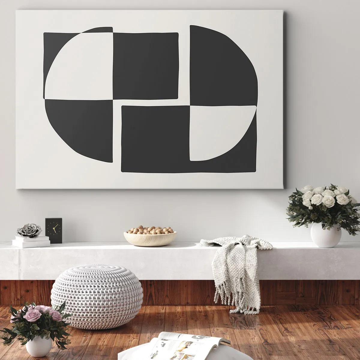 Canvastavla - Bild på duk - Abstrakta geometriska former i svartvitt - 70x50cm - Antites – syntes - Modern väggdekoration för vardagsrum och sovrum ARTTOR