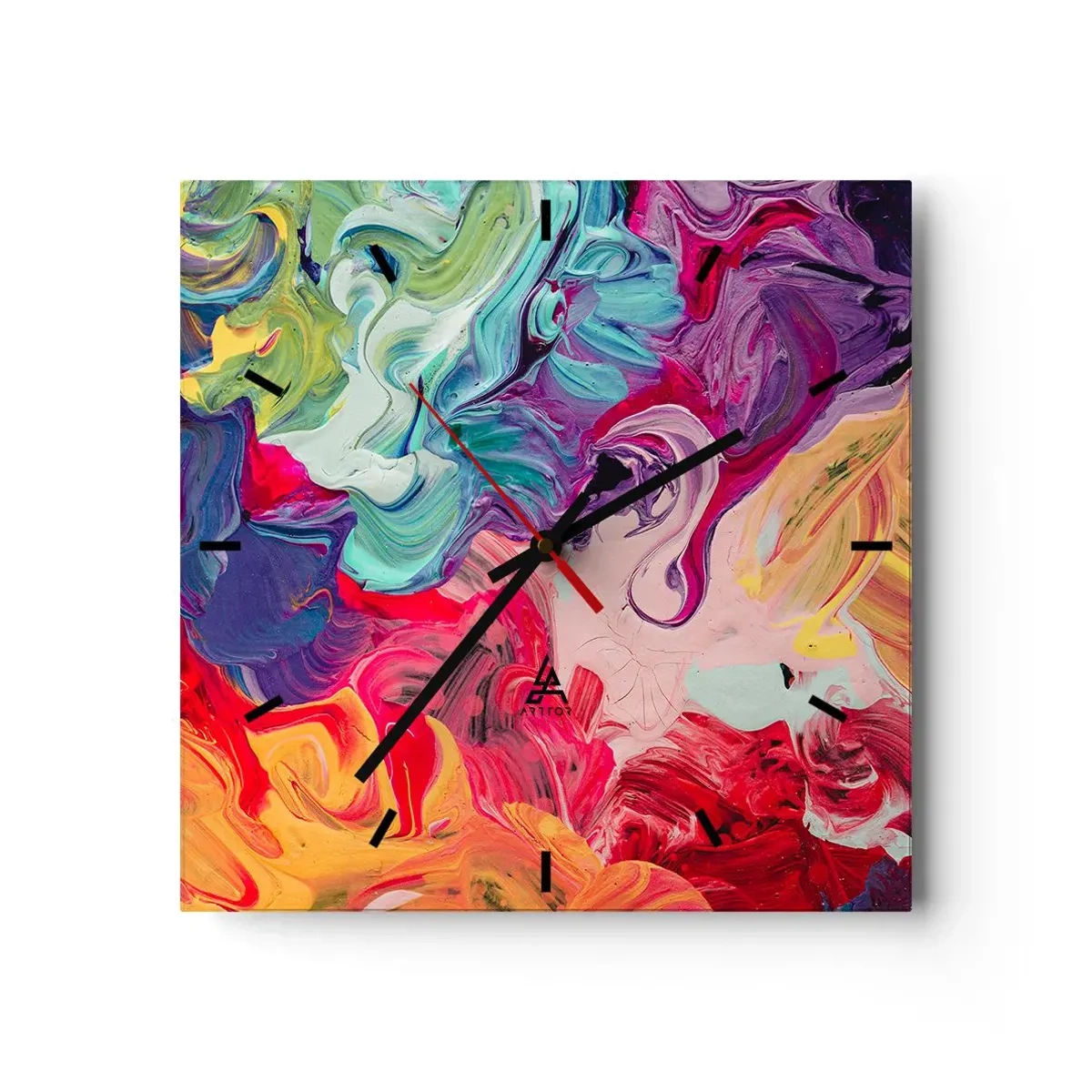 Väggklocka - Klocka på glas - Färgerna föds - 40x40 cm