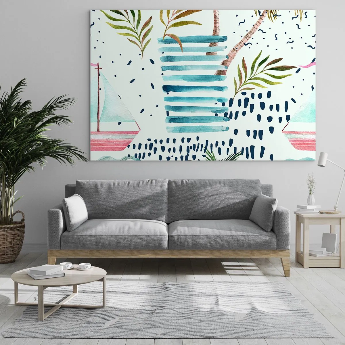Glastavla - Bild på glas - Semester under palmerna - 70x50cm - Semester under palmerna - Modern väggdekoration för vardagsrum och sovrum ARTTOR