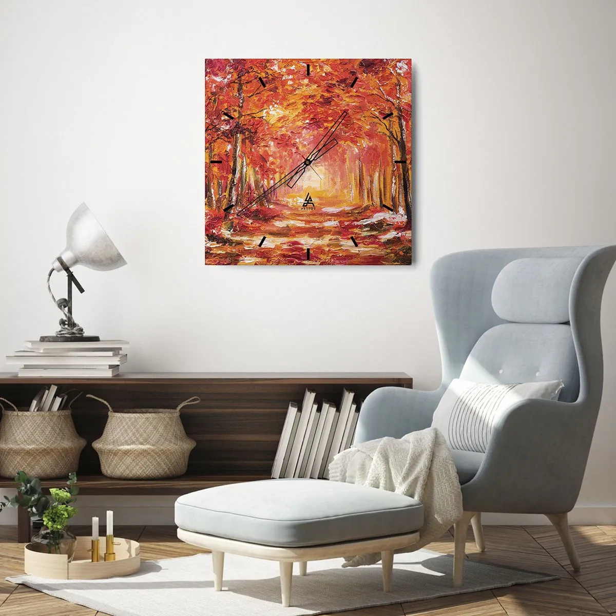 Väggklocka - Klocka på glas - Kopparskog - 40x40 cm