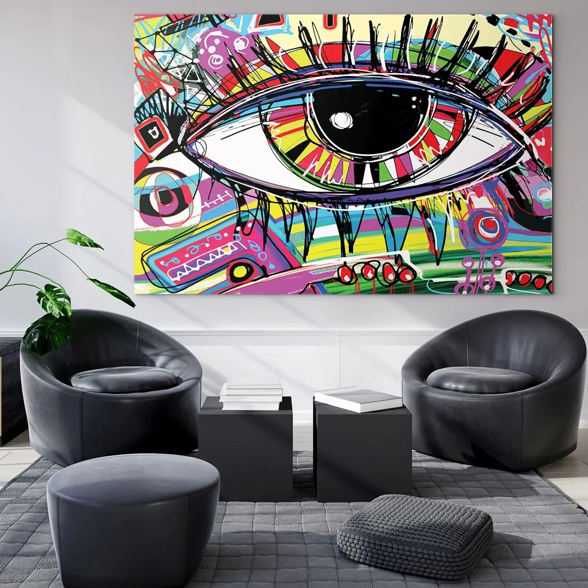 Glastavla - Bild på glas - Färgglatt öga i abstrakt stil - 70x50cm - Färgglatt öga - färgglad själ - Modern väggdekoration för vardagsrum och sovrum ARTTOR