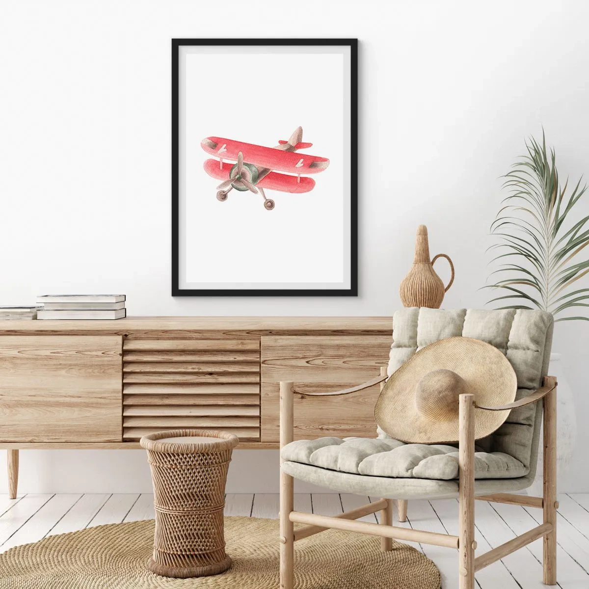 Affisch i svart ram - Ett charmigt rött retro biplan - 50x70cm - Redo att flyga högt - Modern väggdekoration för vardagsrum och sovrum ARTTOR