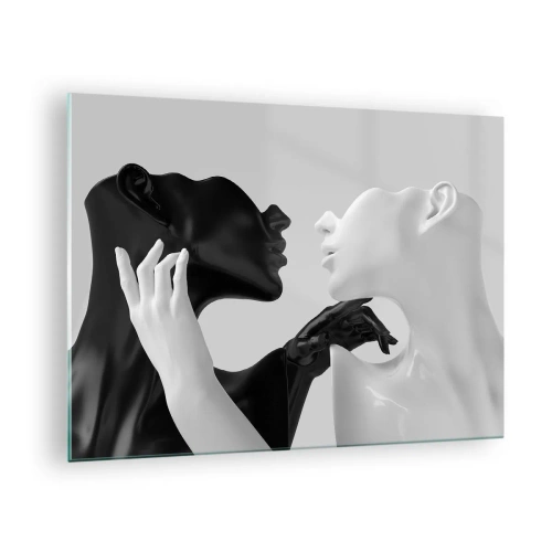 Glastavla - Bild på glas - Svartvita figurer i sensuell närbild - 70x50cm - Attraktion - lust - Modern väggdekoration för vardagsrum och sovrum ARTTOR