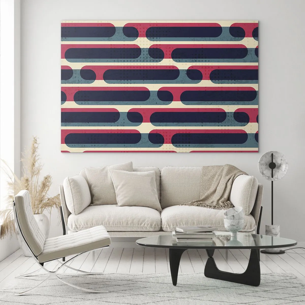 Glastavla - Bild på glas - Abstrakta retrolinjer - 70x50cm - In och framåt - Modern väggdekoration för vardagsrum och sovrum ARTTOR