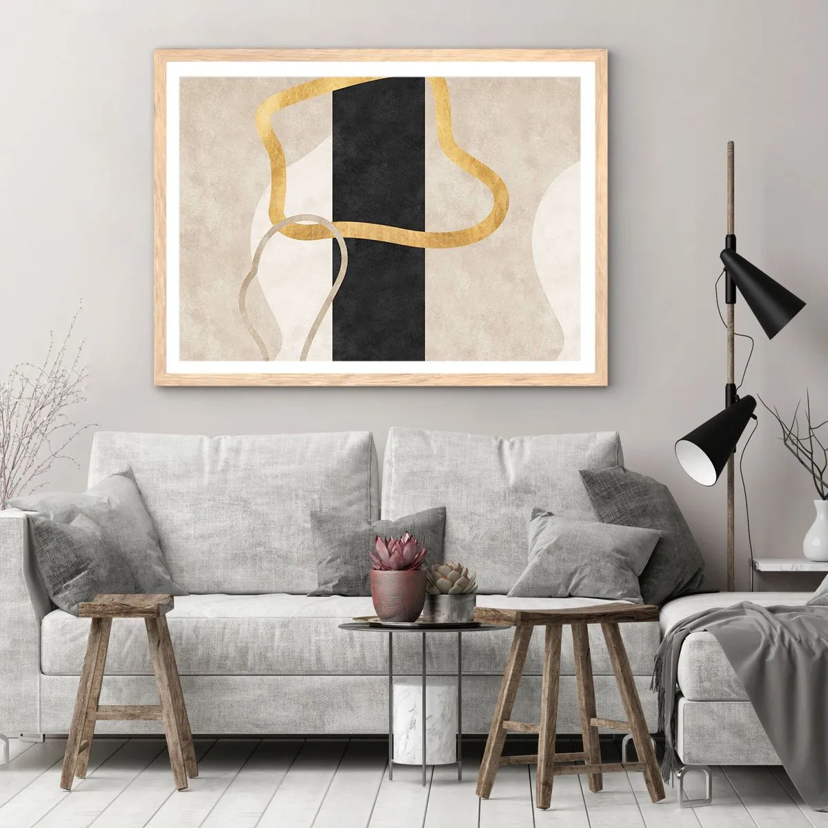 Affisch i ram av ljusek - Slingrande former - 50x40 cm