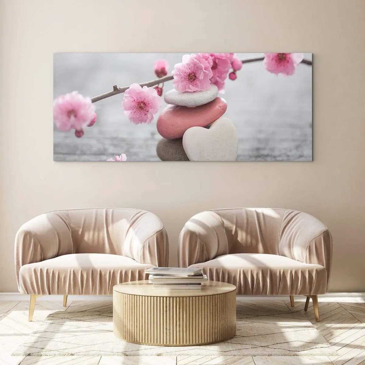 Glastavla - Bild på glas - Salighet med körsbärsblomma - 100x40 cm
