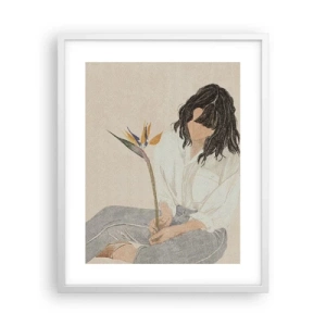 Affisch i vit ram - Porträtt med en exotisk blomma - 40x50 cm