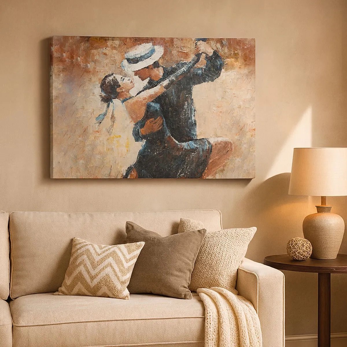 Canvastavla - Bild på duk - Ett par som dansar tango i romantisk, elegant stil - 70x50cm - A la Rudolf Valentino - Modern väggdekoration för vardagsrum och sovrum ARTTOR