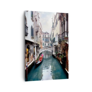 Canvastavla - Bild på duk - Venedig-landskap med gondol och bro - 70x100 cm