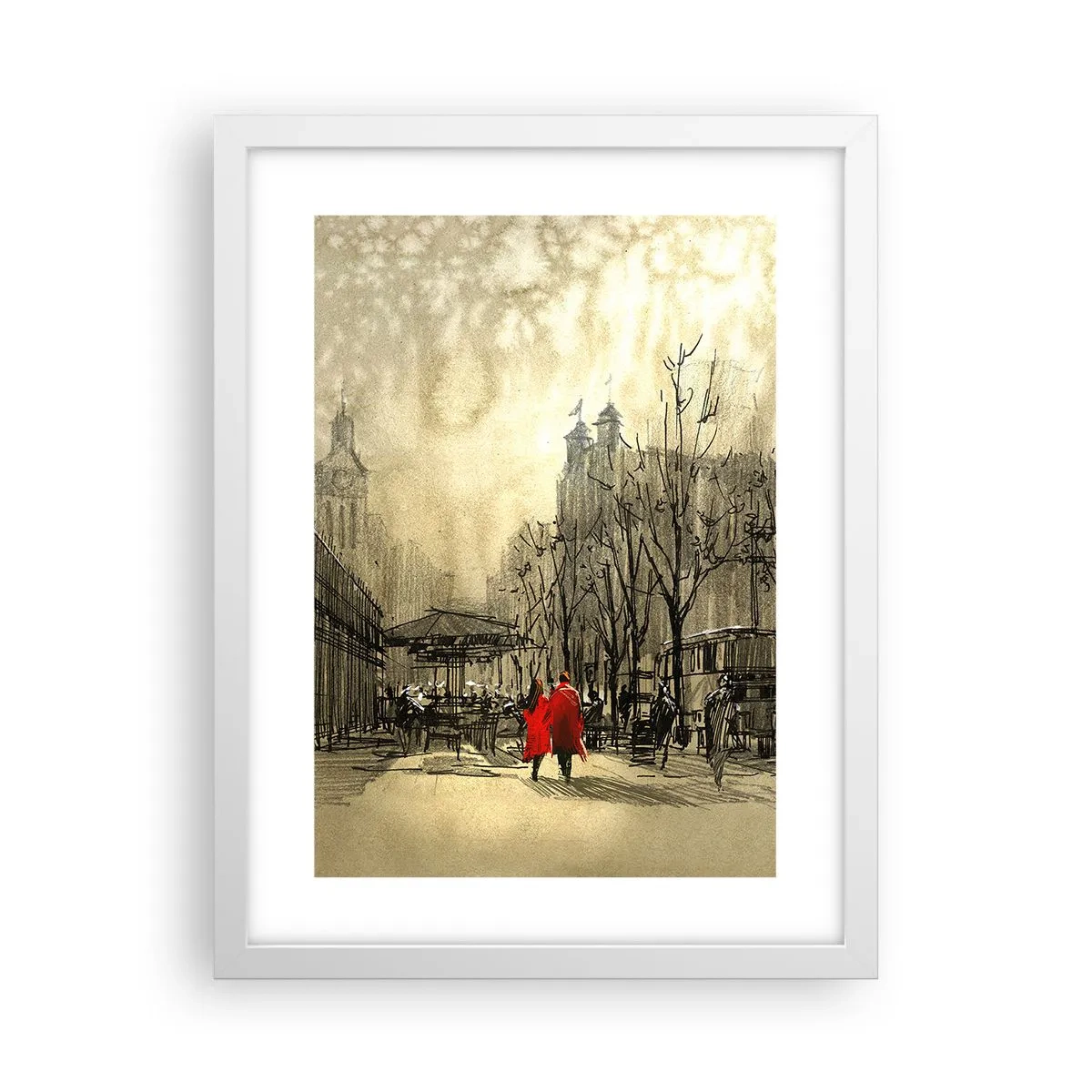 Affisch i vit ram - Träff i London-dimman  - 30x40 cm