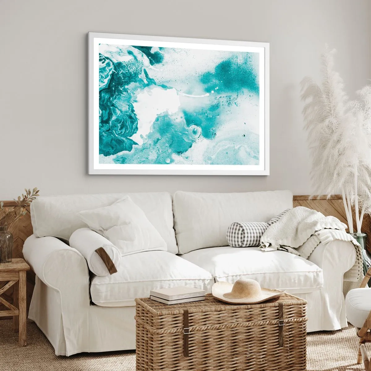 Affisch i vit ram - Blåa laguner - 100x70 cm