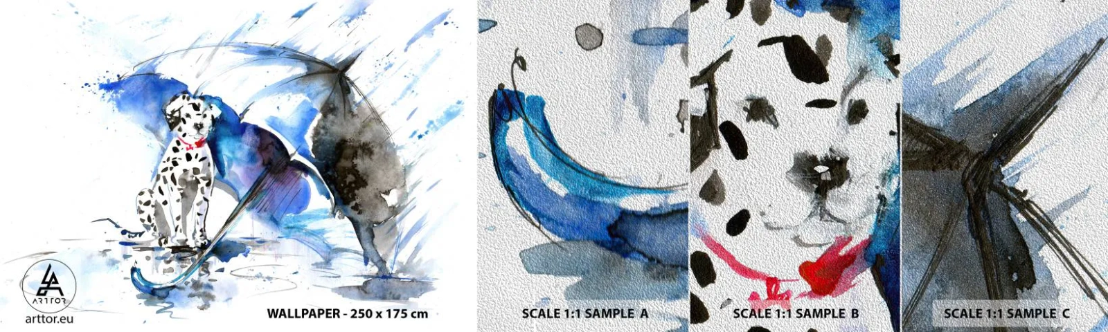 Provbit av fototapet Premium Sand - För vänner är för det - Abstraktion, Hund, Regn - 100x30 cm