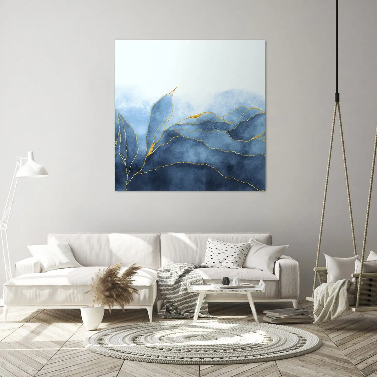 Canvastavla - Bild på duk - Blått i guld - 60x60 cm
