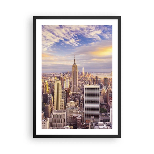 Affisch i svart ram - New York City-panorama från Empire State Building i solnedgången - 50x70cm - Nå ut till molnen - Modern väggdekoration för vardagsrum och sovrum ARTTOR
