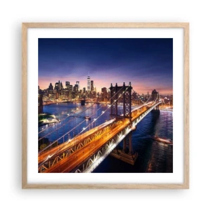 Affisch i ram av ljusek - Över ljusbron till stadens hjärta - 50x50 cm