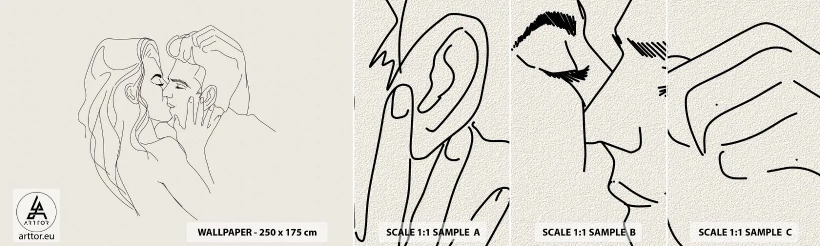 Fototapet Prov Standard Eco - I kärlekens famn - Grafik, Förälskade par, Kyss - 100x30 cm