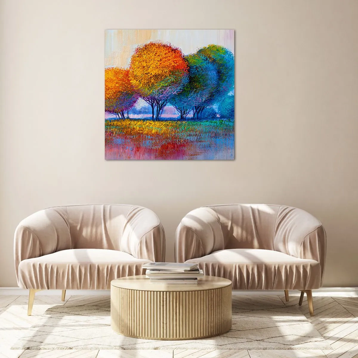 Glastavla - Bild på glas - Glad färgbukett - 50x50 cm