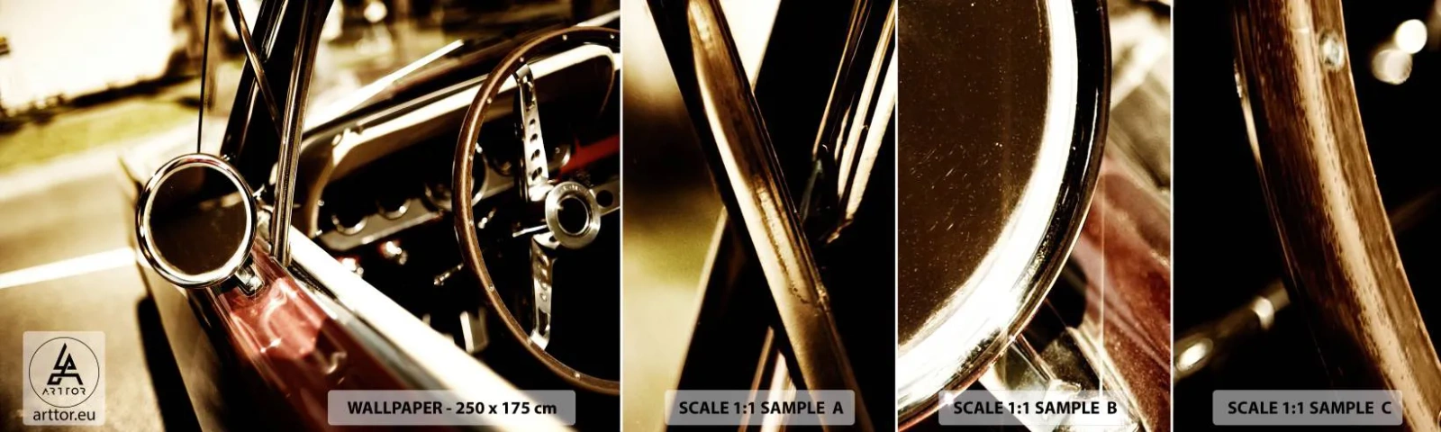 Provbit av självhäftande fototapet Deluxe Sticker - En bil med själ - Bil, Klassisk, Bil - 100x30 cm