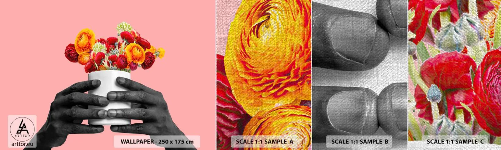 Provbit av fototapet Premium Canvas - Livets apoteos - Abstraktion, Bit, Blommor - 100x30 cm