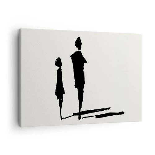 Canvastavla - Bild på duk - Silhuetter av två personer i svart mot en ljus bakgrund - 70x50cm - Säkert tillsammans? - Modern väggdekoration för vardagsrum och sovrum ARTTOR
