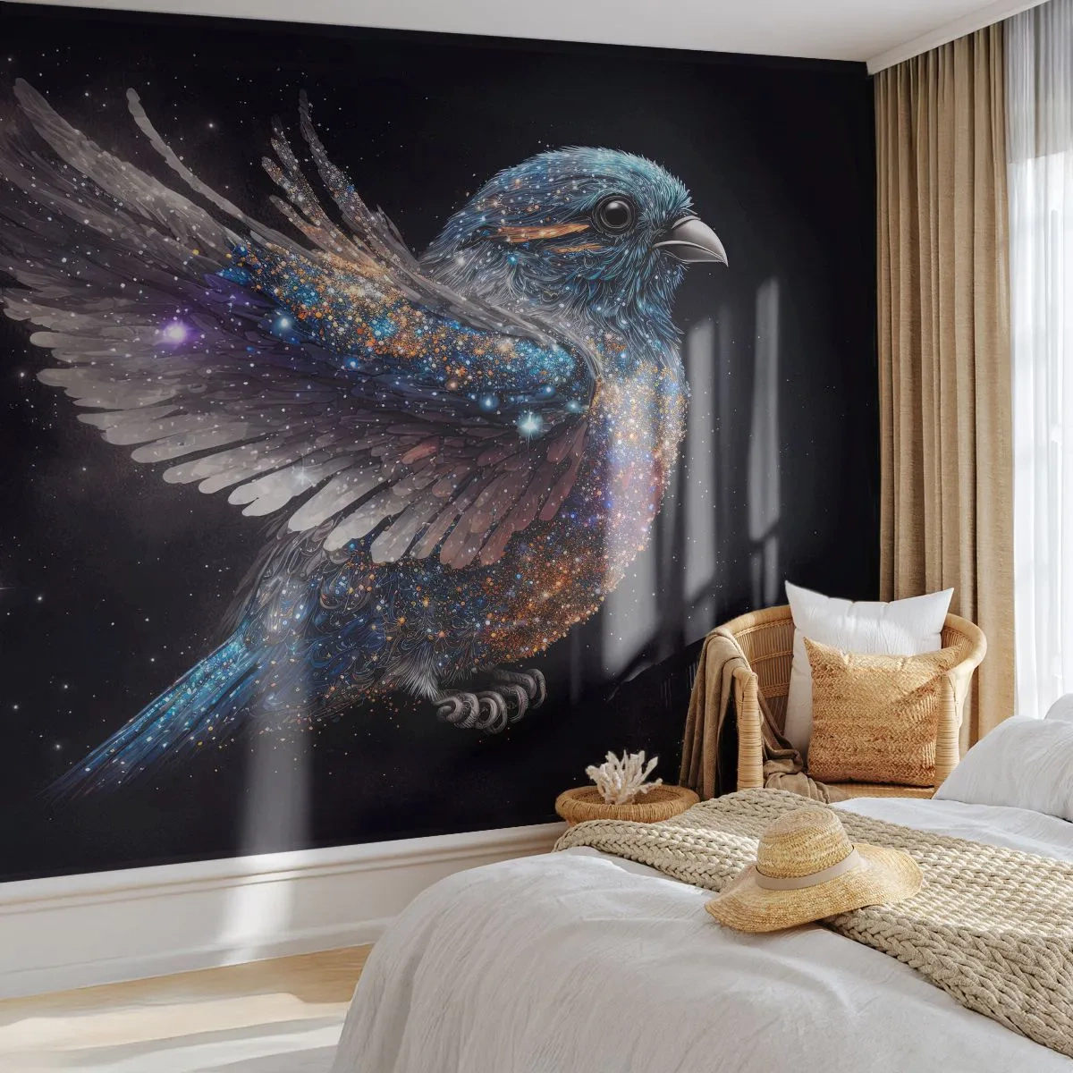 Fototapet Premium Canvas - Diamant sparv - Fågel, Magi, Kosmos - 250x175 cm
