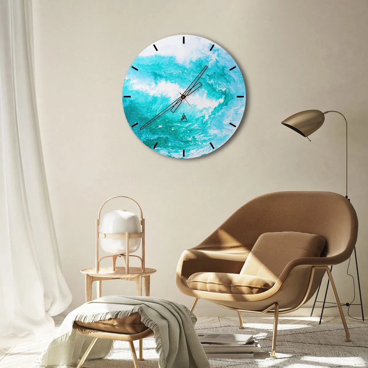 Väggklocka - Klocka på glas - I elementets kärna - 40x40 cm