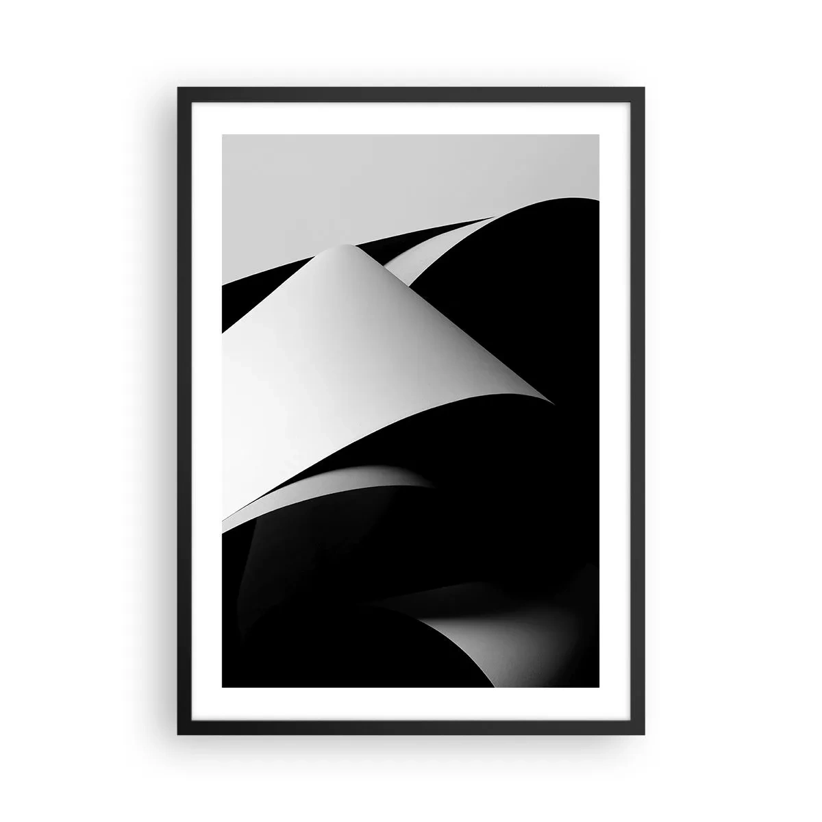 Affisch i svart ram - Minimalistisk abstraktion i svartvitt - 50x70cm - Ljusplan från skuggornas djup - Modern väggdekoration för vardagsrum och sovrum ARTTOR