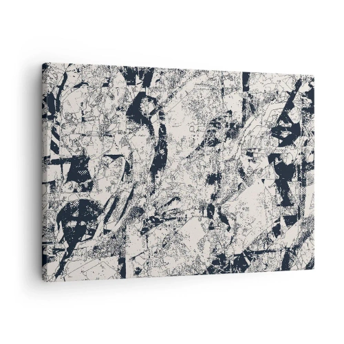 Canvastavla - Bild på duk - Abstrakt komposition i svartvitt med dynamisk layout - 70x50cm - Motsatsernas interpenetration - Modern väggdekoration för vardagsrum och sovrum ARTTOR