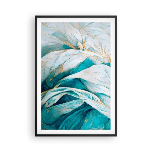 Affisch i svart ram - Blå abstraktion med guldmotiv - 61x91 cm