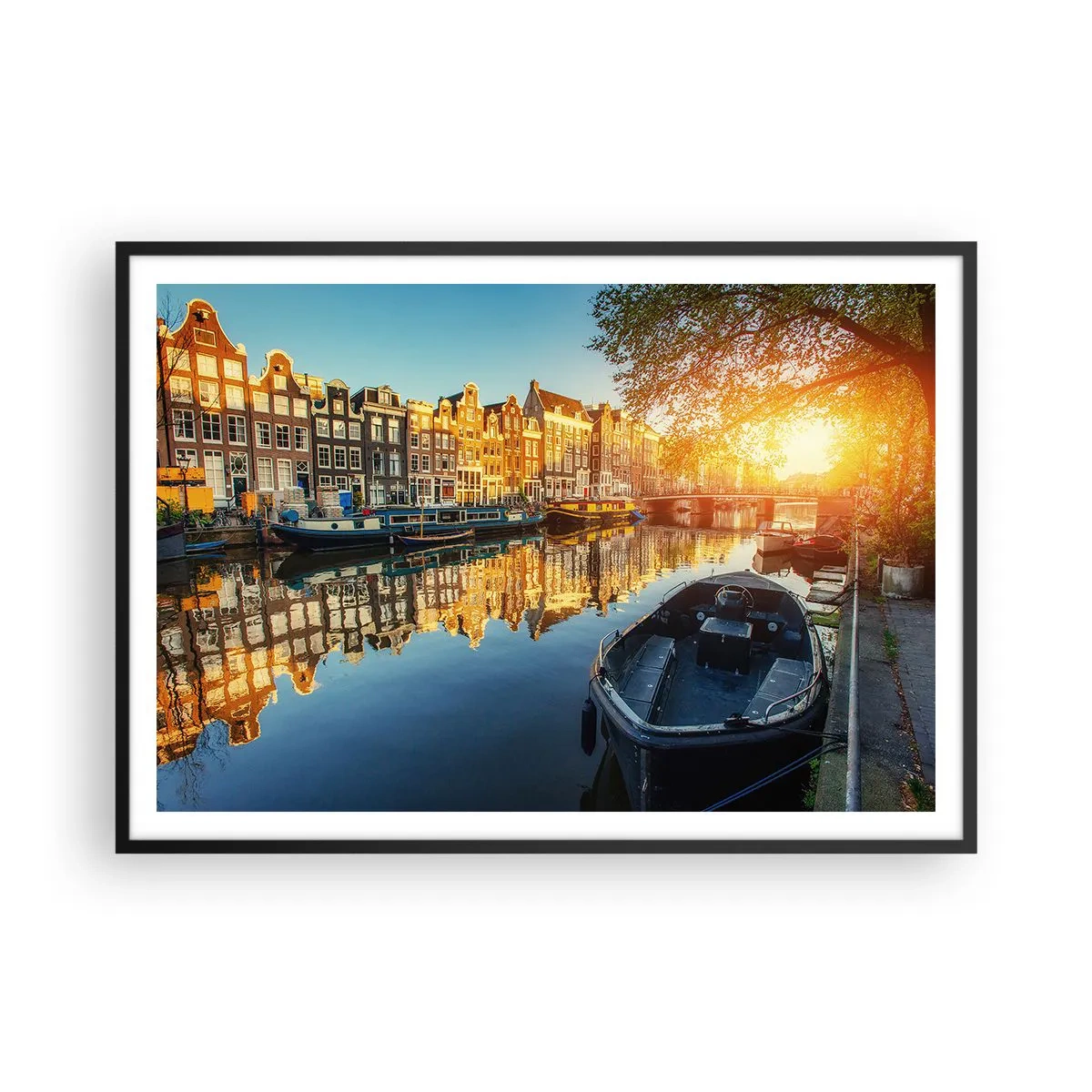 Affisch i svart ram - En morgon i Amsterdam - 100x70 cm